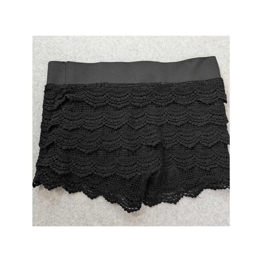 VTG Conclay Womens Black Layered Lace Crochet Shorts Elastic MED Boho Cottage